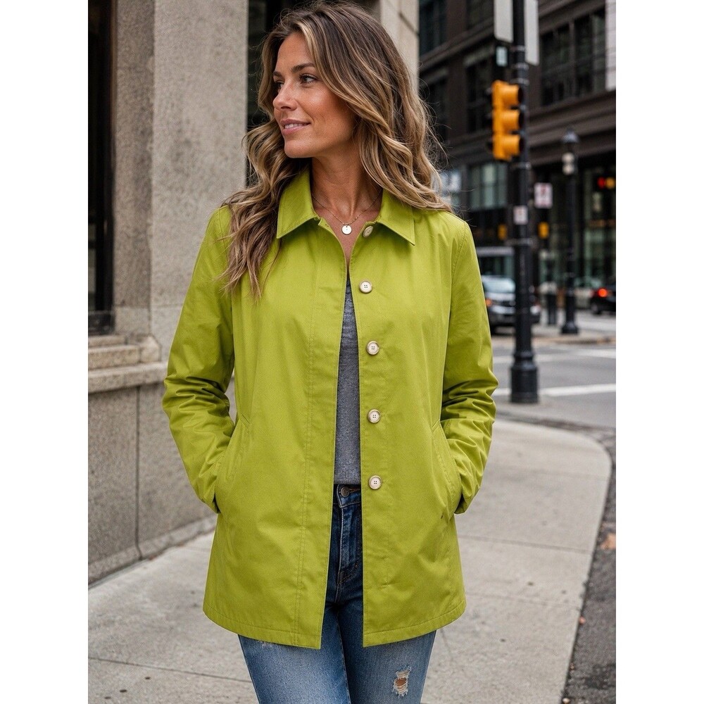 Coach mid length trench coat Green Button Front Lined Logo women’s Size M